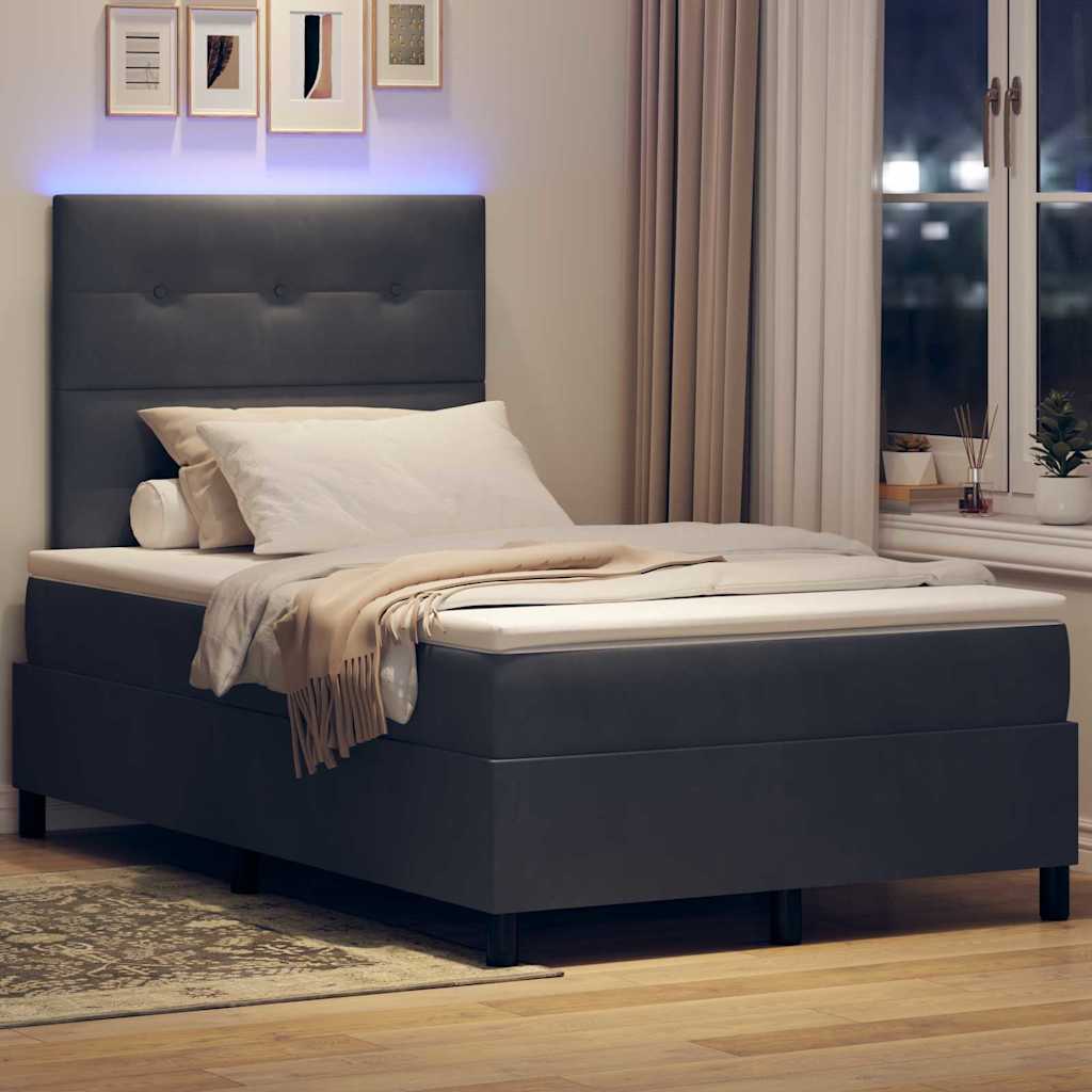 LED Box Spring Krevet s madracem Tamno siva 120 x 190 cm Baršun