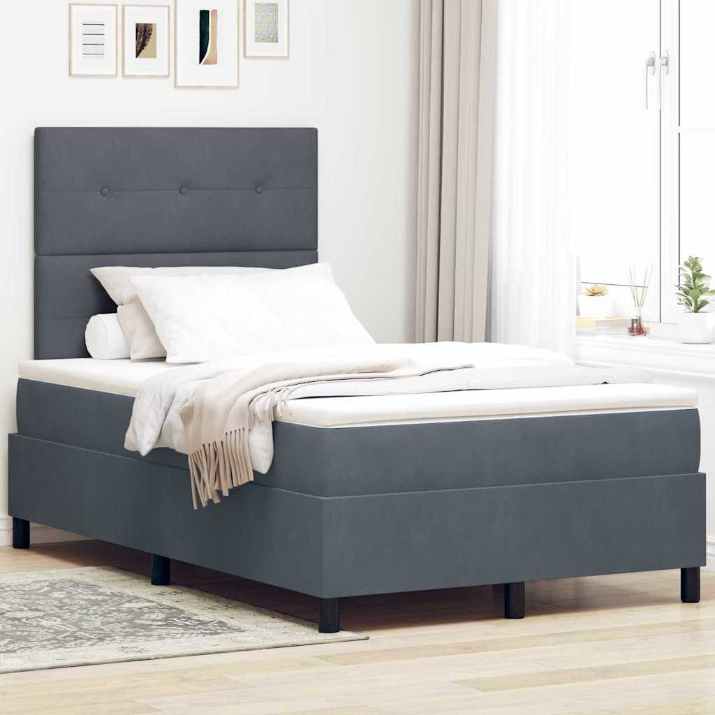 LED Box Spring Krevet s madracem Tamno siva 120 x 190 cm Baršun