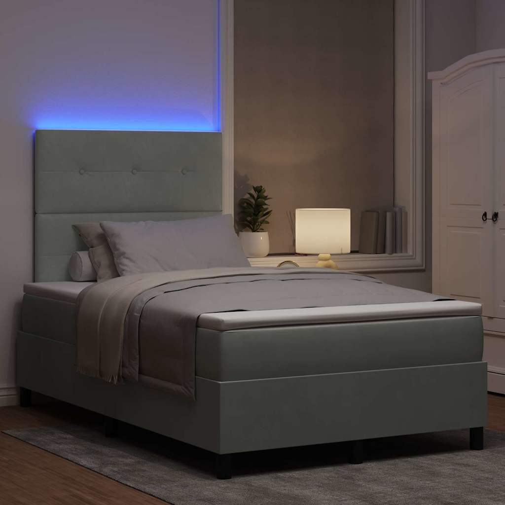 LED Box Spring Krevet Svijetlo siva 120 x 200 cm Baršun