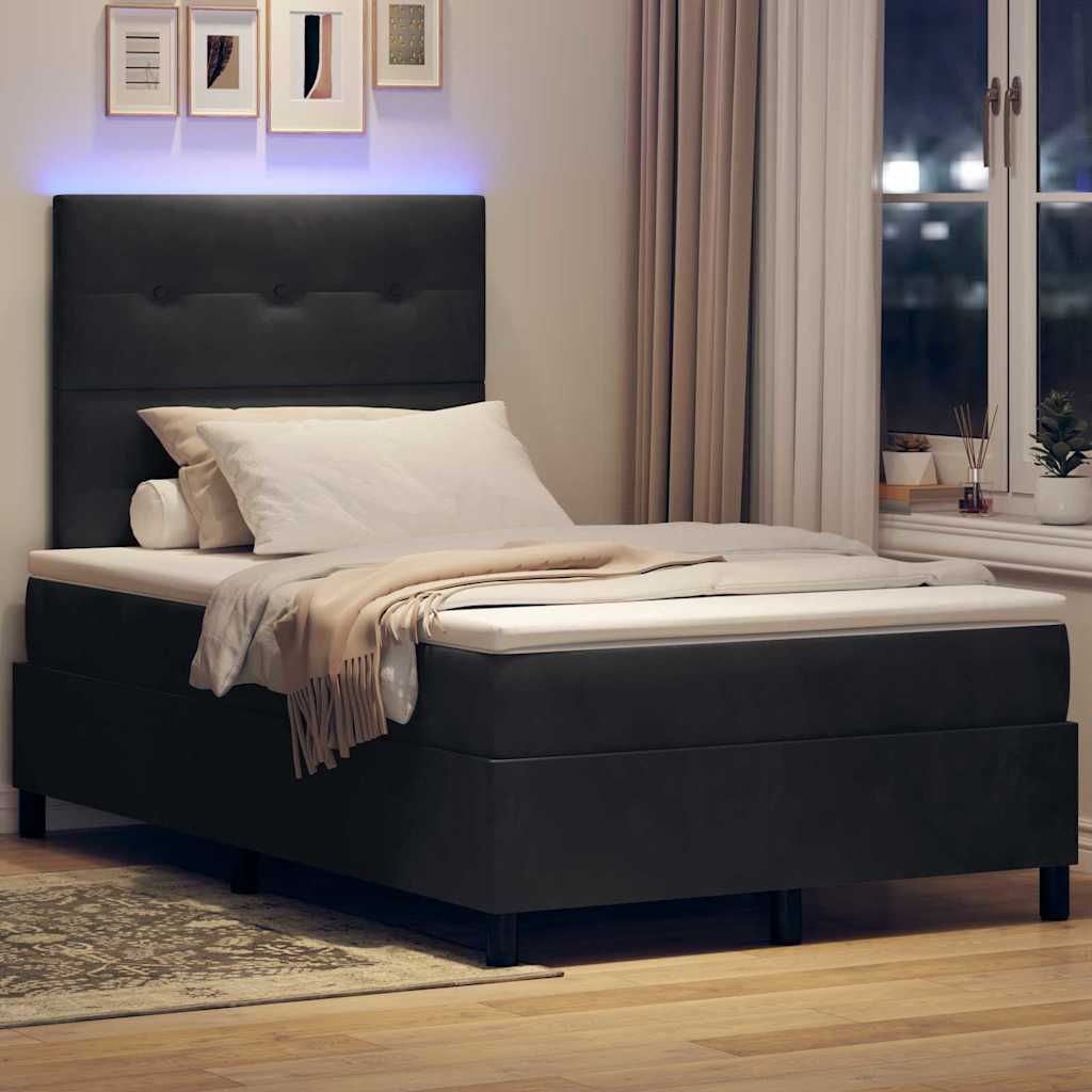 LED Box Spring Krevet s madracem Crna 120 x 200 cm Baršun
