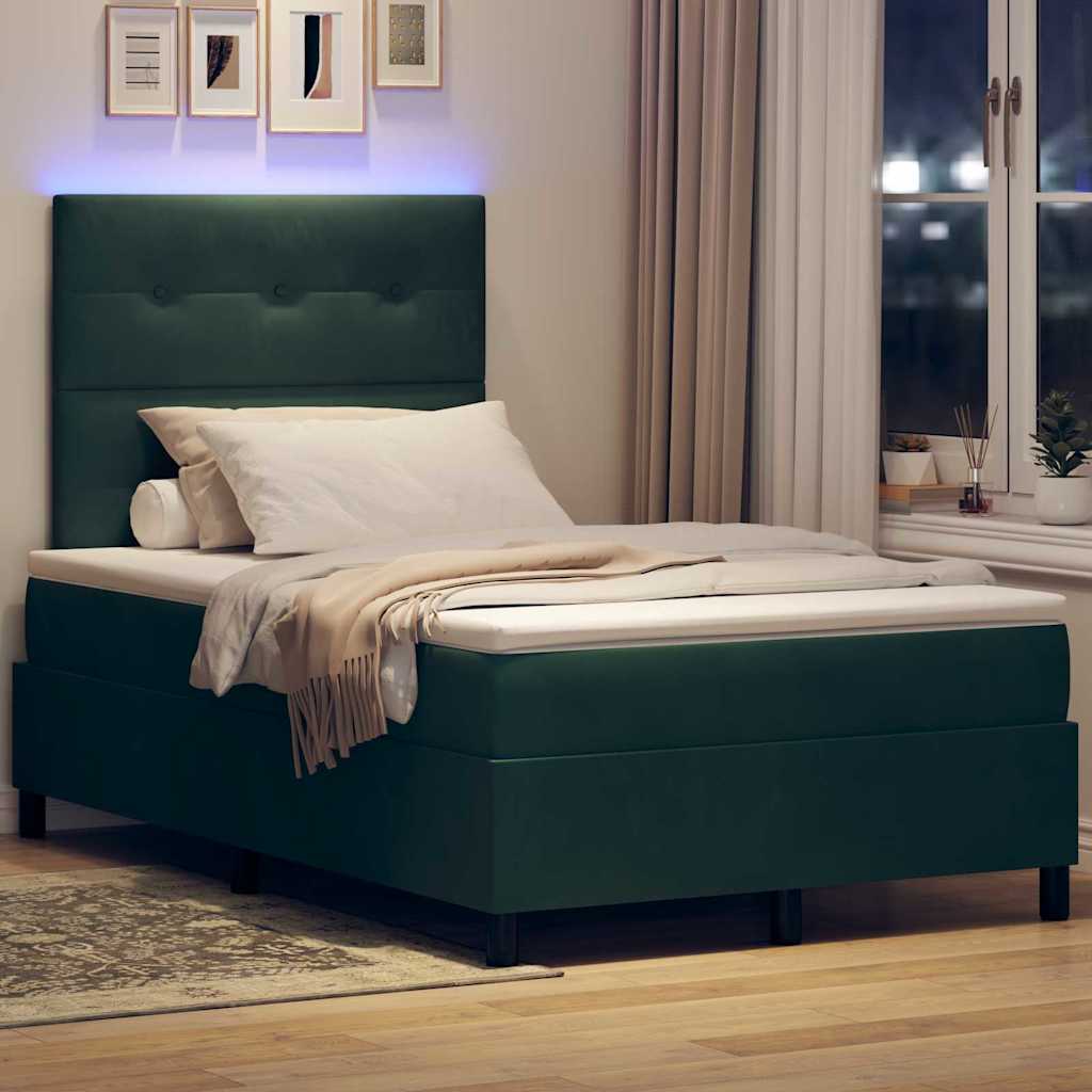 LED Box Spring Krevet Tamnozelena 120 x 200 cm Baršun