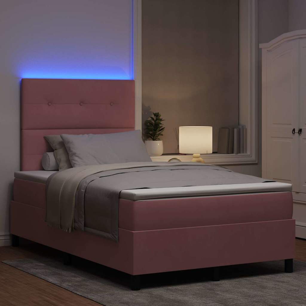 LED Box Spring Krevet s madracem Ružičasta 120 x 200 cm Baršun