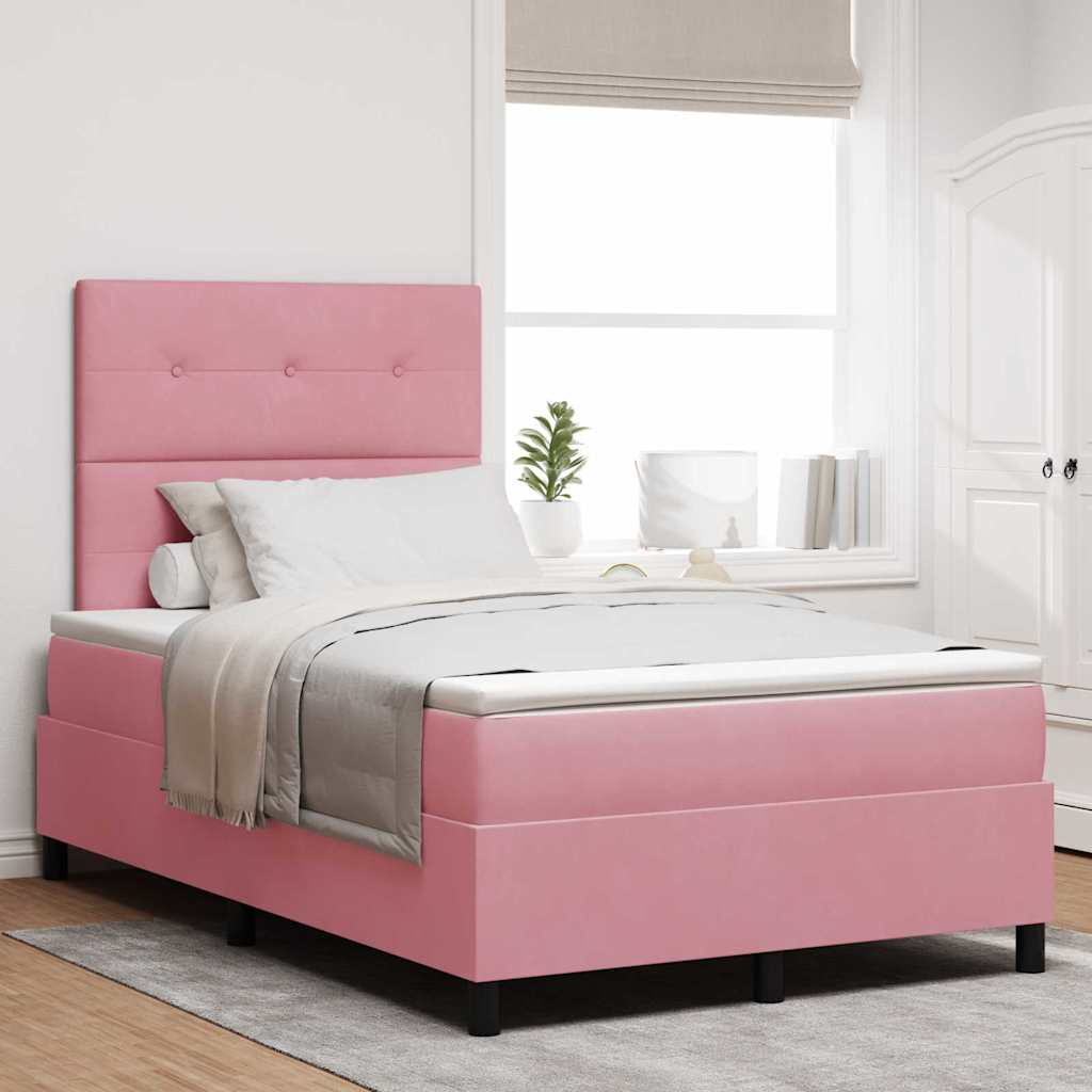LED Box Spring Krevet s madracem Ružičasta 120 x 200 cm Baršun