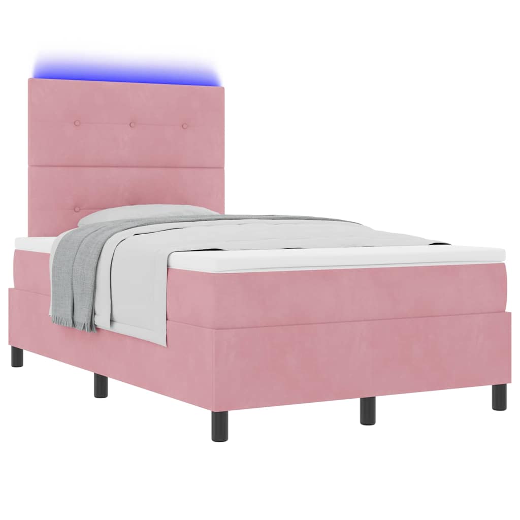 LED Box Spring Krevet s madracem Ružičasta 120 x 200 cm Baršun