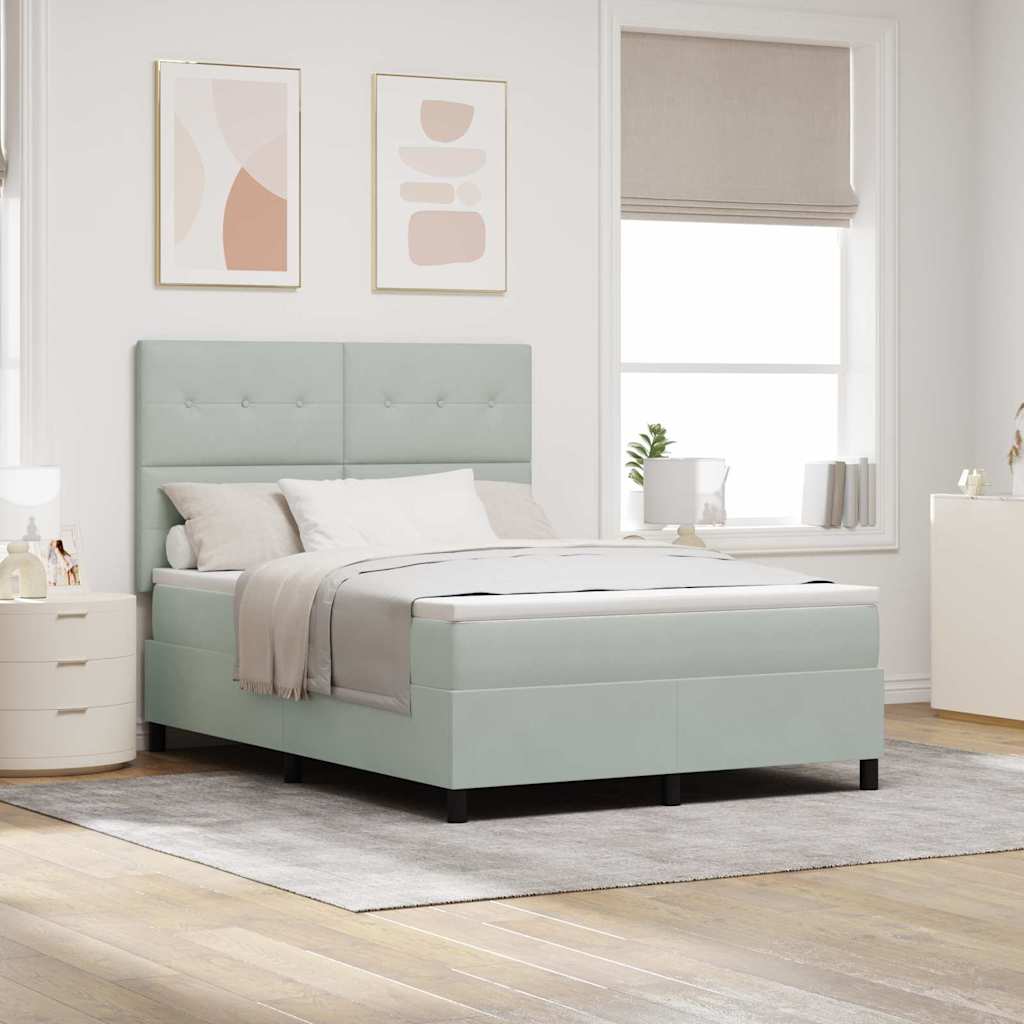 LED Box Spring Krevet Svijetlo siva 140 x 190 cm Baršun