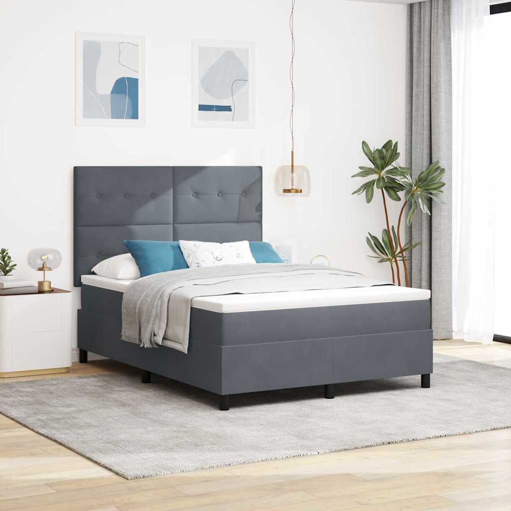 LED Box Spring Krevet s madracem Tamno siva 140 x 190 cm Baršun