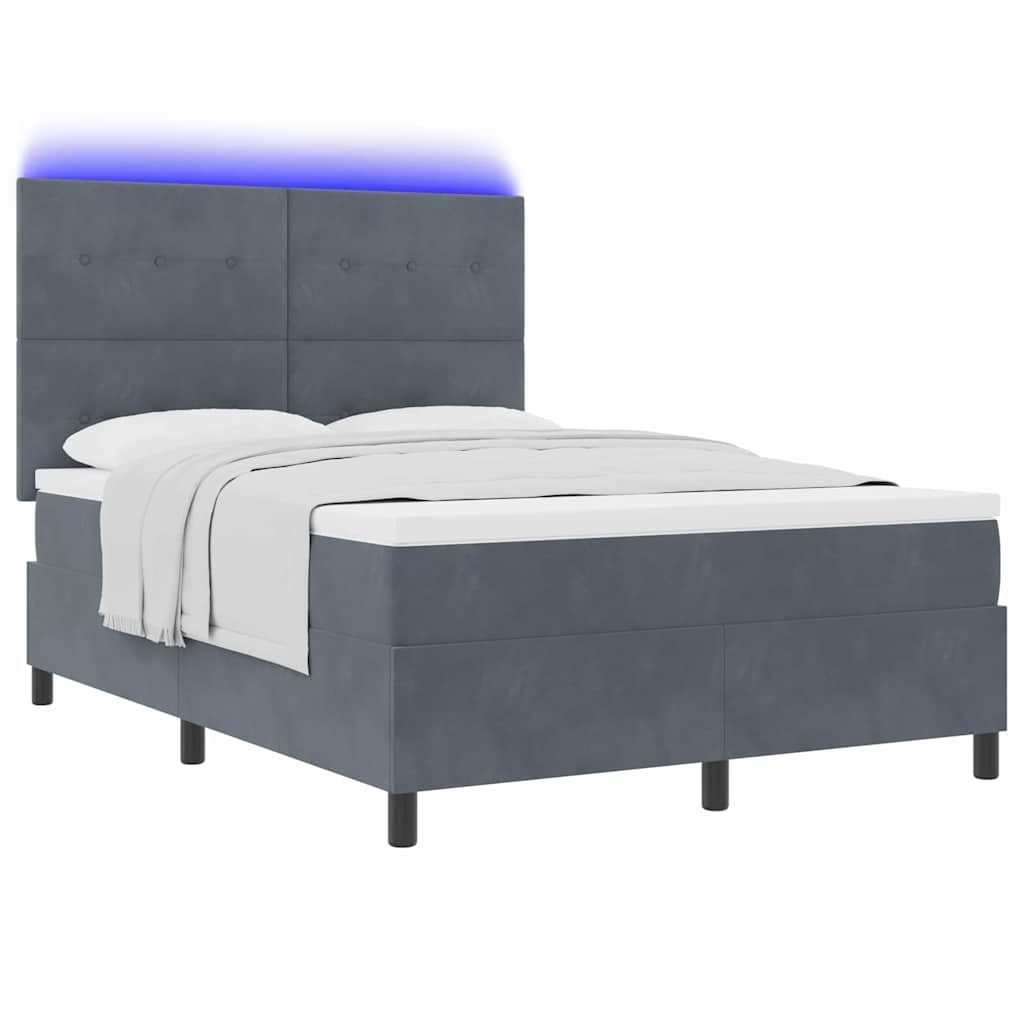 LED Box Spring Krevet s madracem Tamno siva 140 x 190 cm Baršun