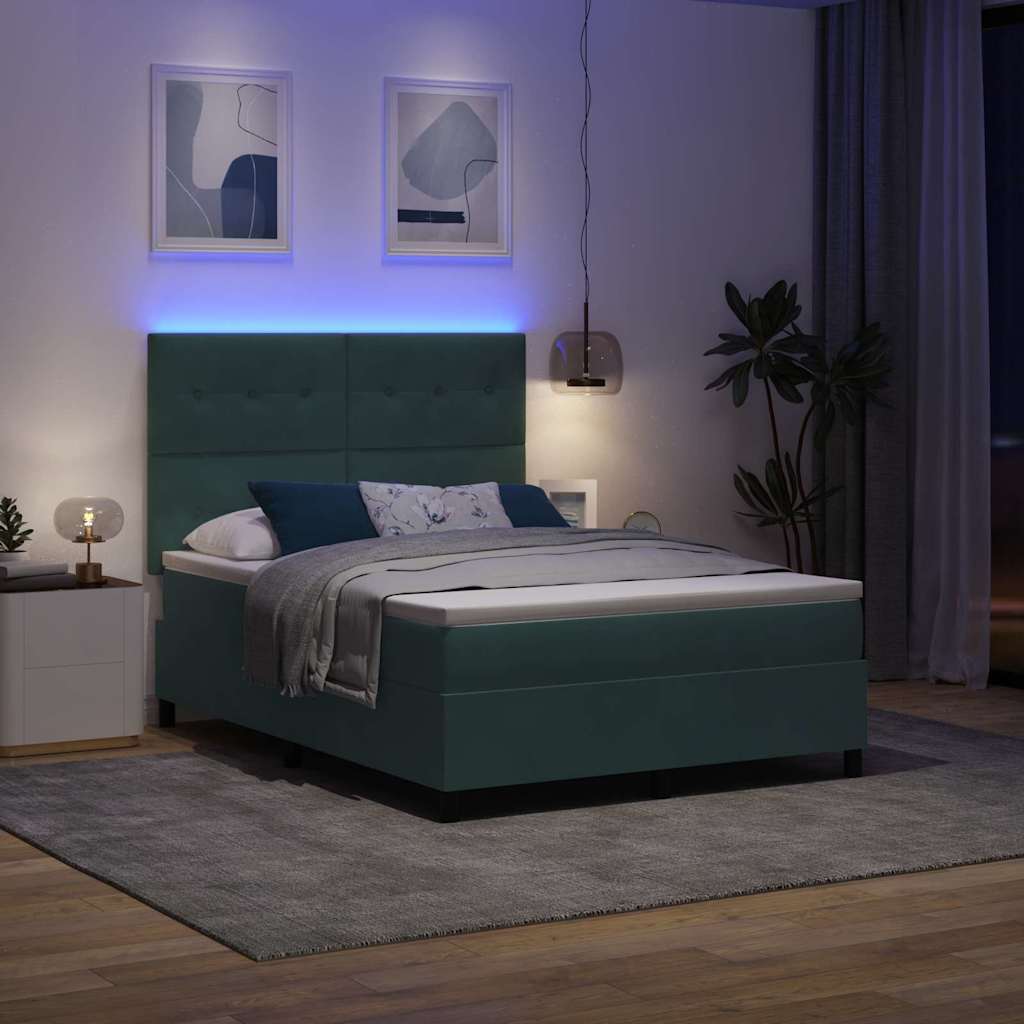 LED Box Spring Krevet Tamnozelena 140 x 190 cm Baršun