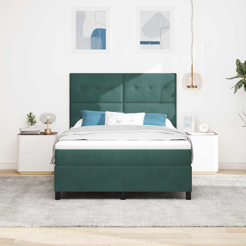 LED Box Spring Krevet Tamnozelena 140 x 190 cm Baršun
