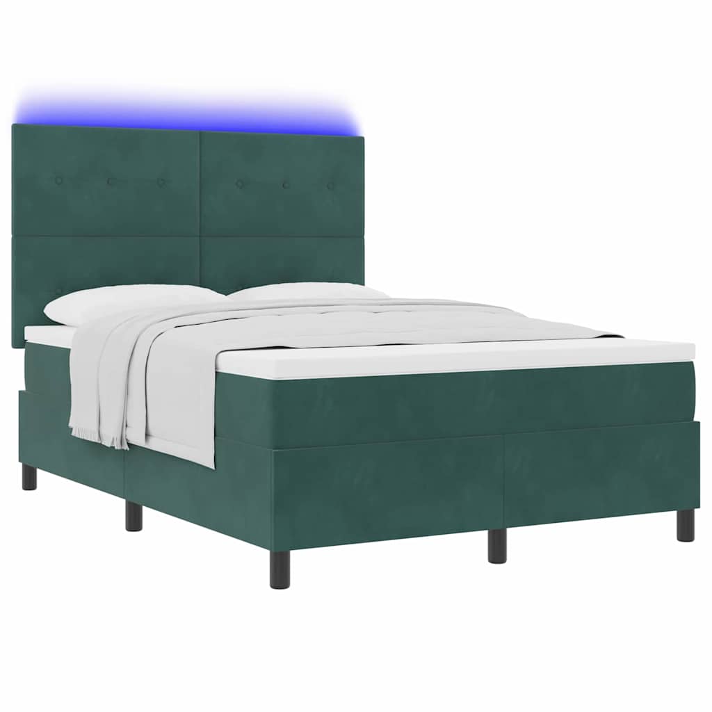 LED Box Spring Krevet Tamnozelena 140 x 190 cm Baršun