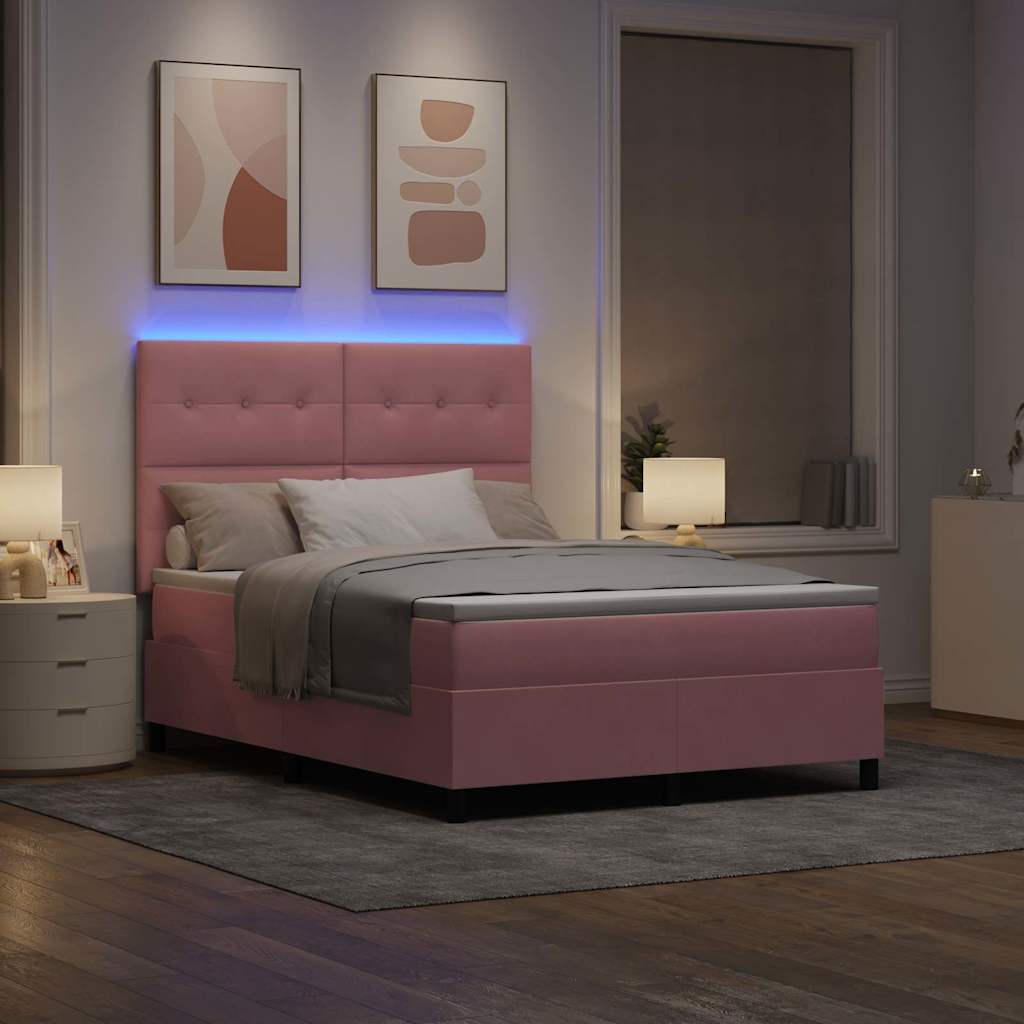 LED Box Spring Krevet s madracem Ružičasta 140 x 190 cm Baršun