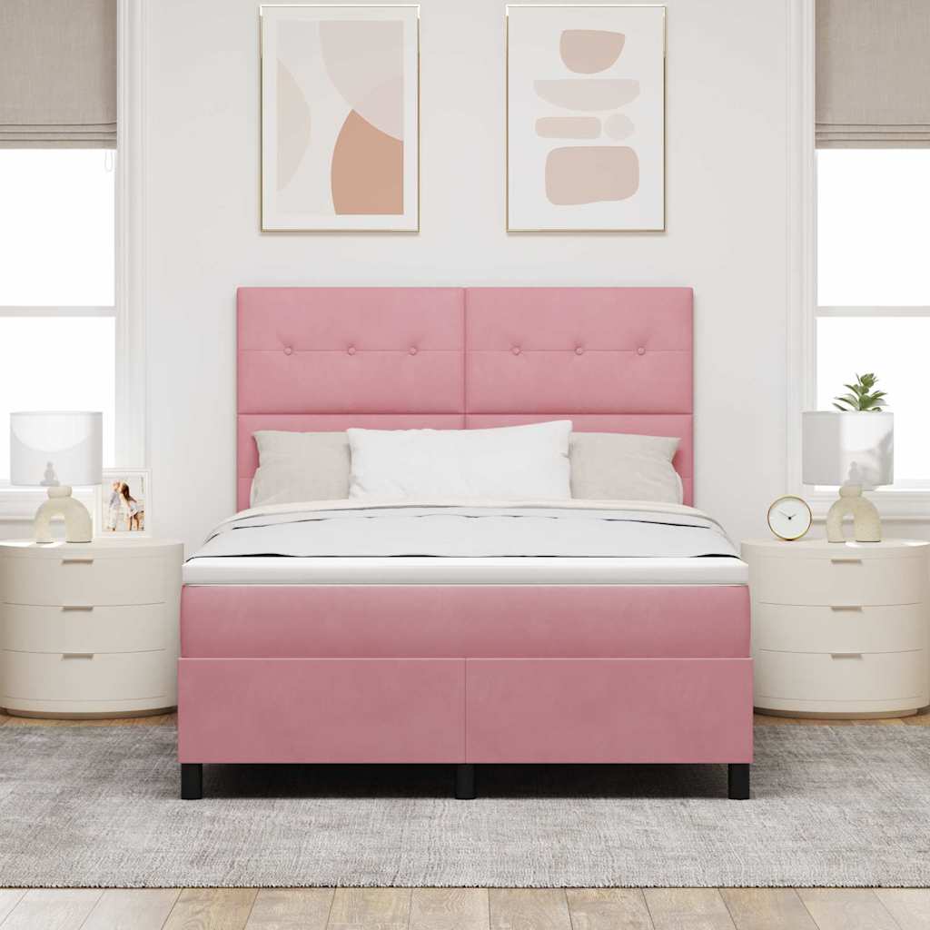 LED Box Spring Krevet s madracem Ružičasta 140 x 190 cm Baršun