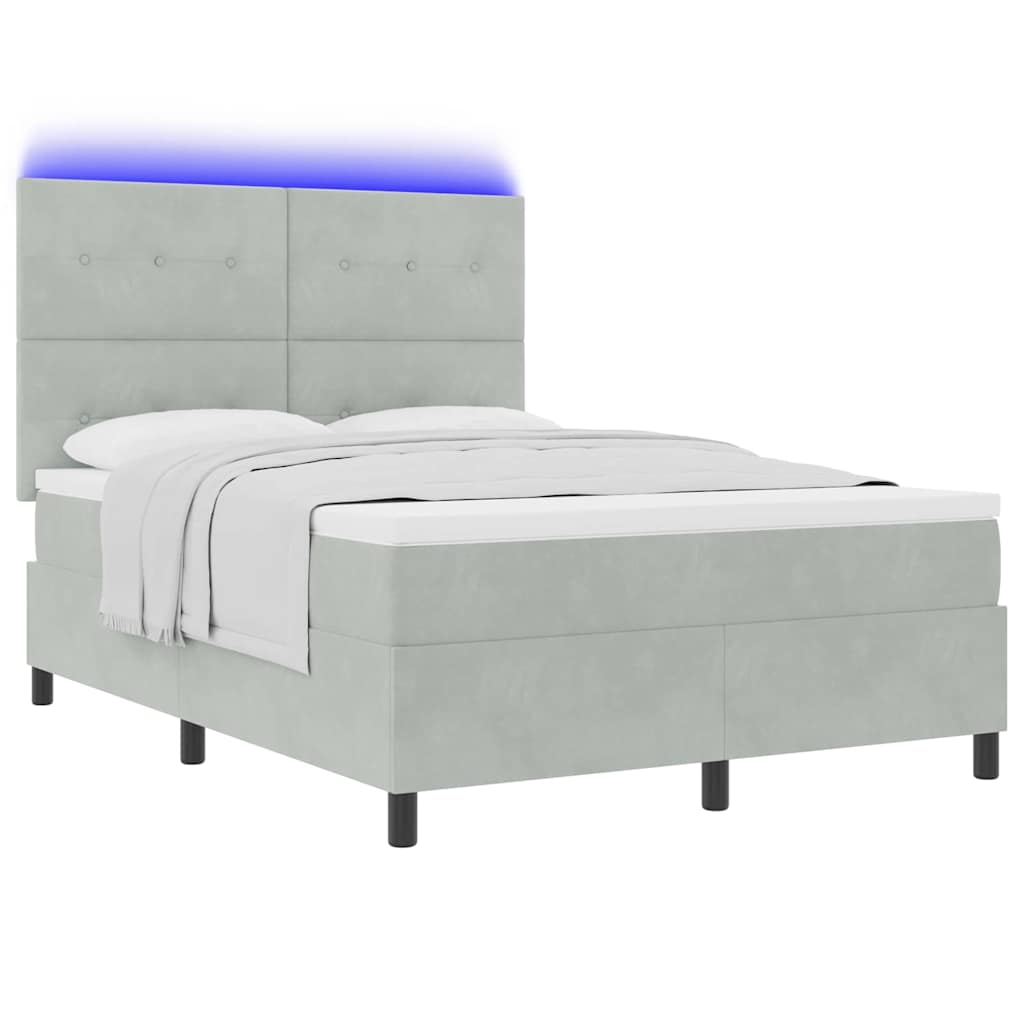 LED Box Spring Krevet Svijetlo siva 140 x 200 cm Baršun