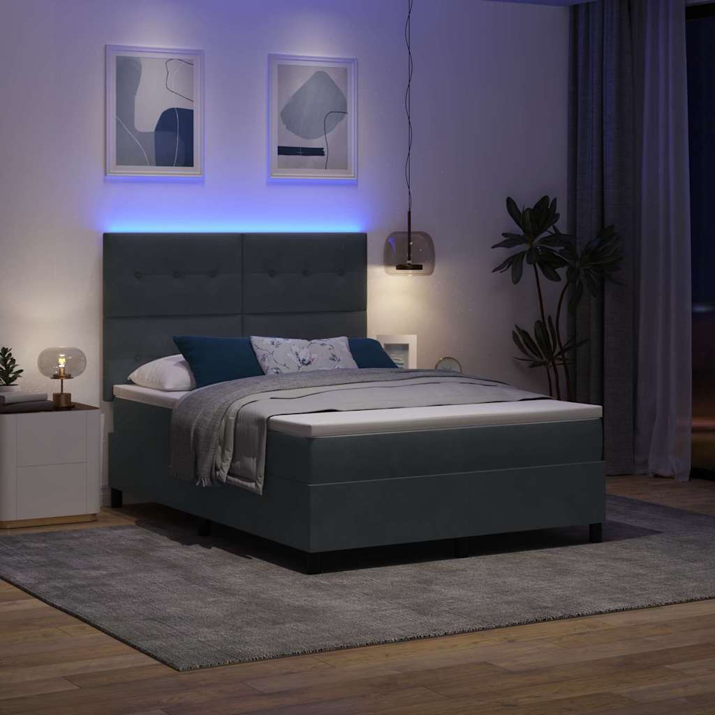 LED Box Spring Krevet Tamno siva 140 x 200 cm Baršun