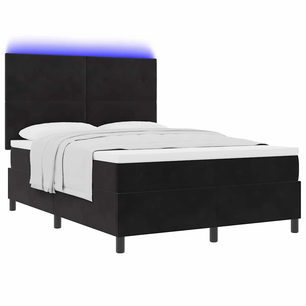 LED Box Spring Krevet s madracem Crna 140 x 200 cm Baršun