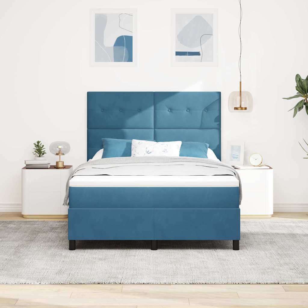 LED Box Spring Krevet Tamno plava 140 x 200 cm Baršun
