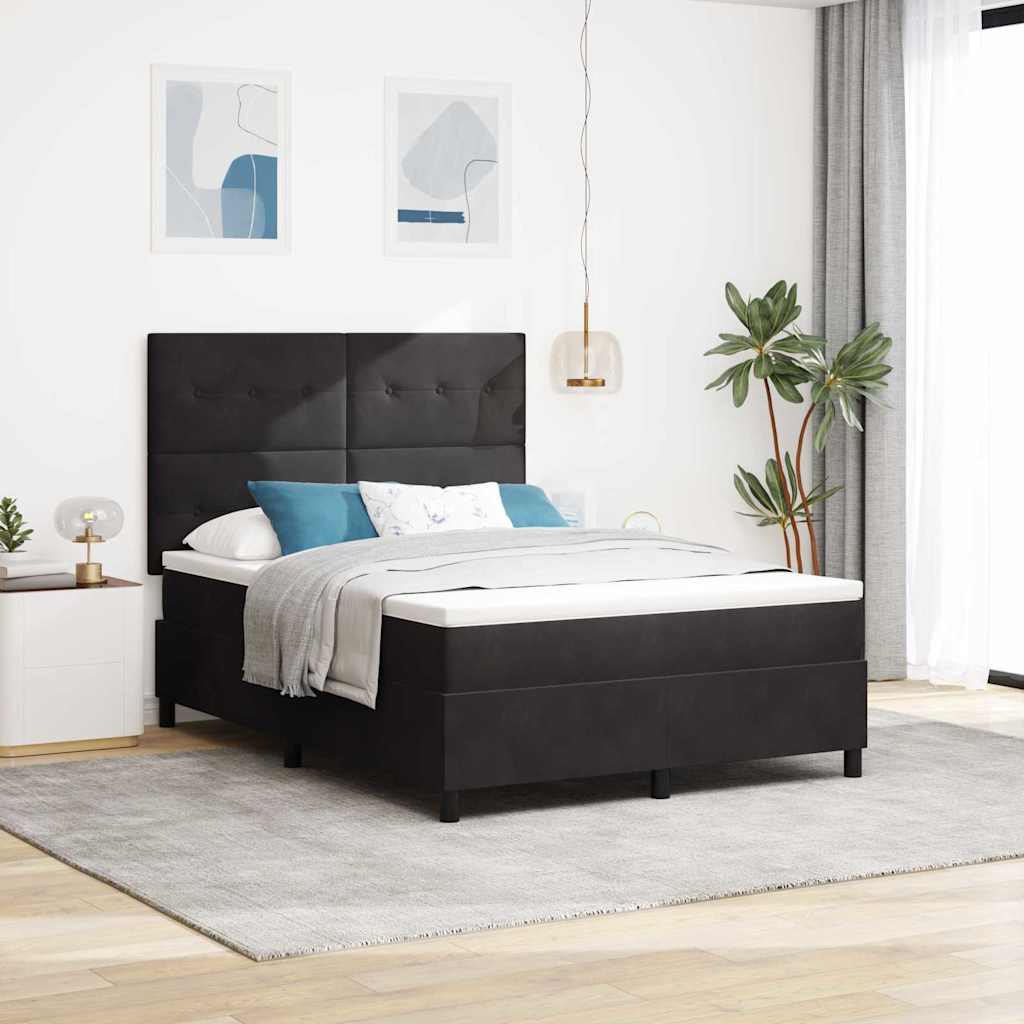 LED Box Spring Krevet s madracem Crna 160 x 200 cm Baršun