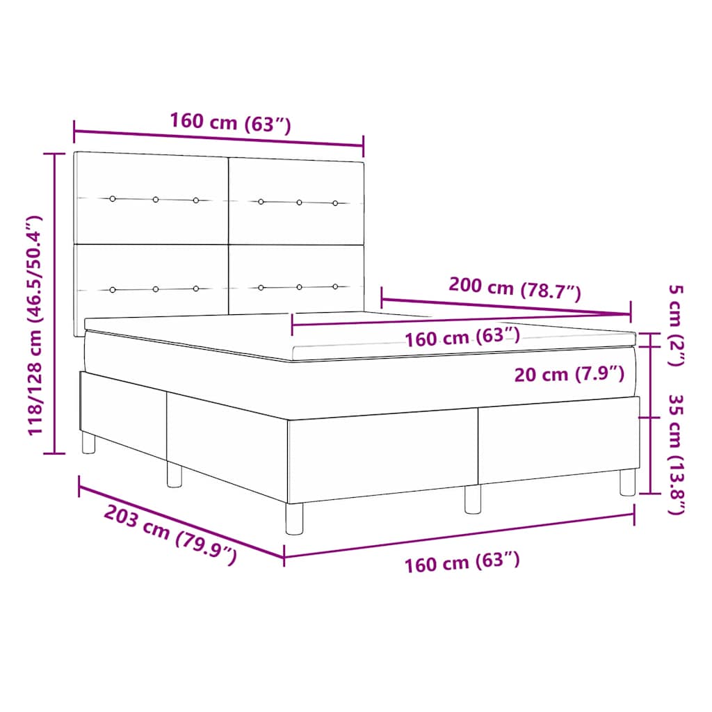 LED Box Spring Krevet Tamnozelena 160 x 200 cm Baršun