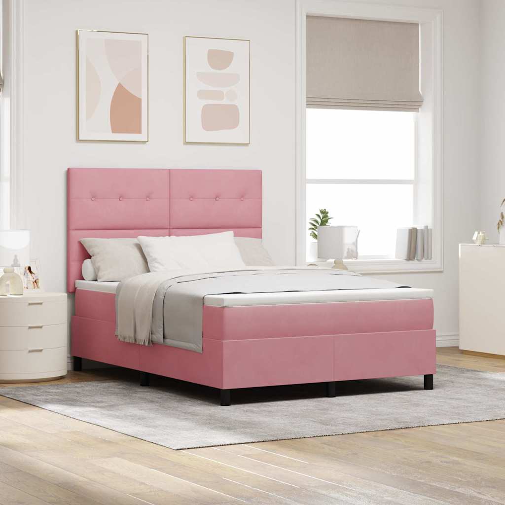 LED Box Spring Krevet s madracem Ružičasta 160 x 200 cm Baršun