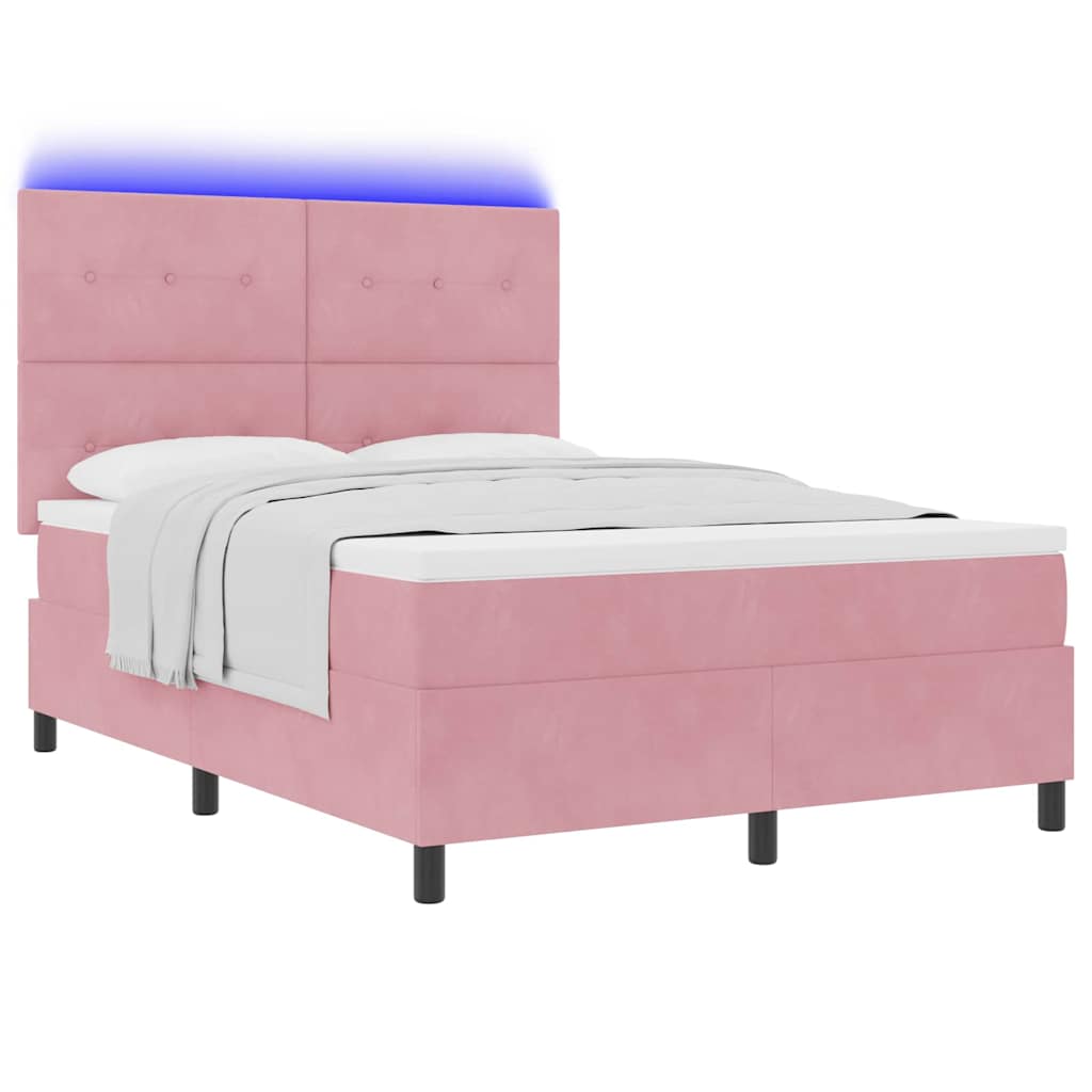 LED Box Spring Krevet s madracem Ružičasta 160 x 200 cm Baršun