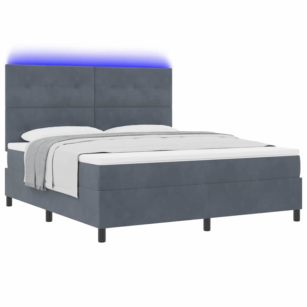 LED Box Spring Krevet s madracem Tamno siva 180 x 200 cm Baršun