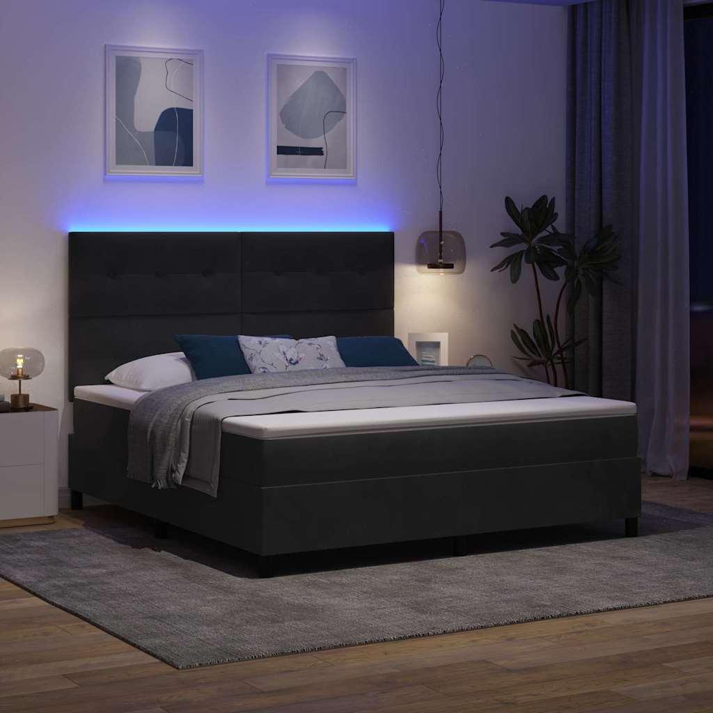 LED Box Spring Krevet s uzglavljem Crna 180 x 200 cm Baršun