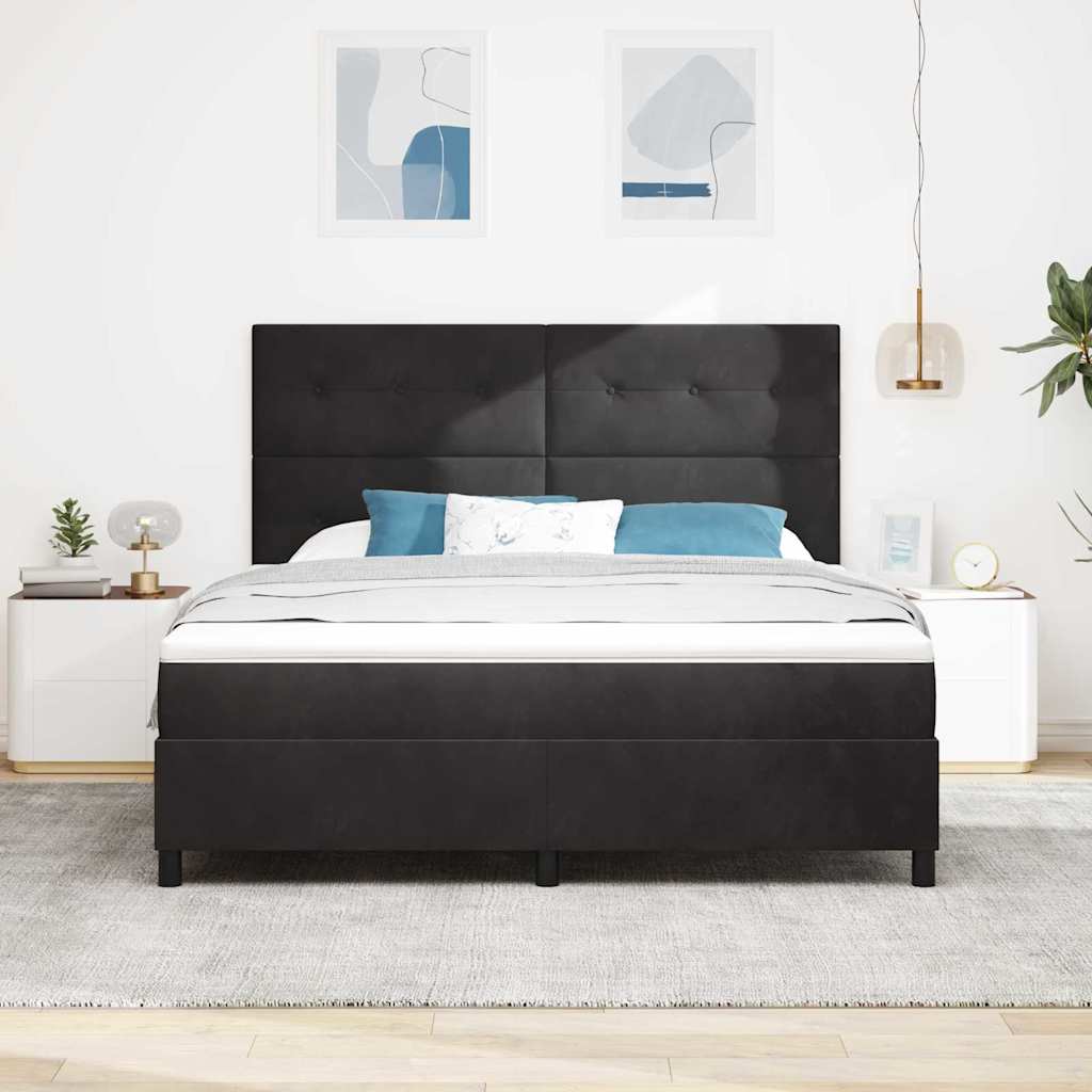 LED Box Spring Krevet s madracem Crna 180 x 200 cm Baršun