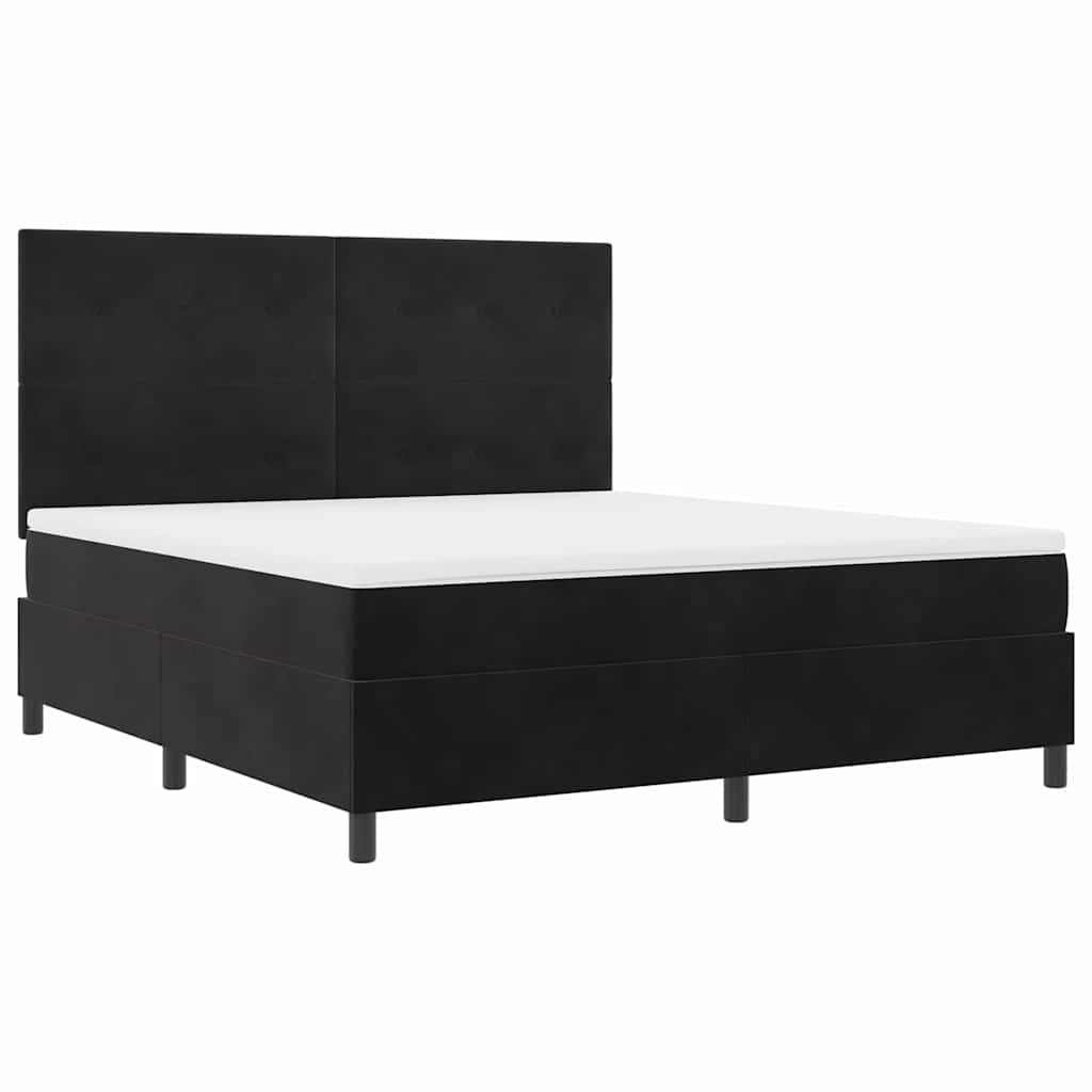 LED Box Spring Krevet s uzglavljem Crna 180 x 200 cm Baršun