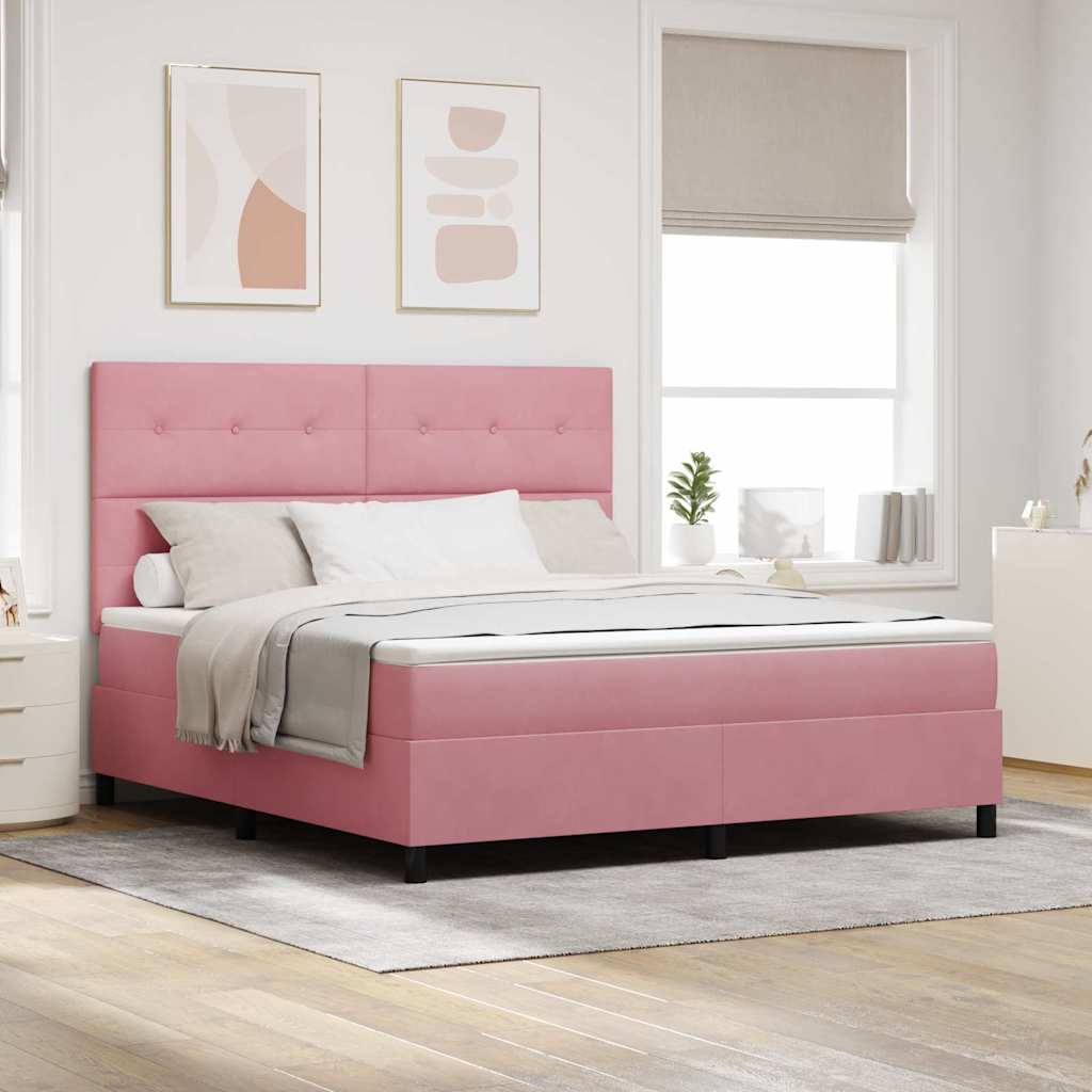 LED Box Spring Krevet s madracem Ružičasta 180 x 200 cm Baršun
