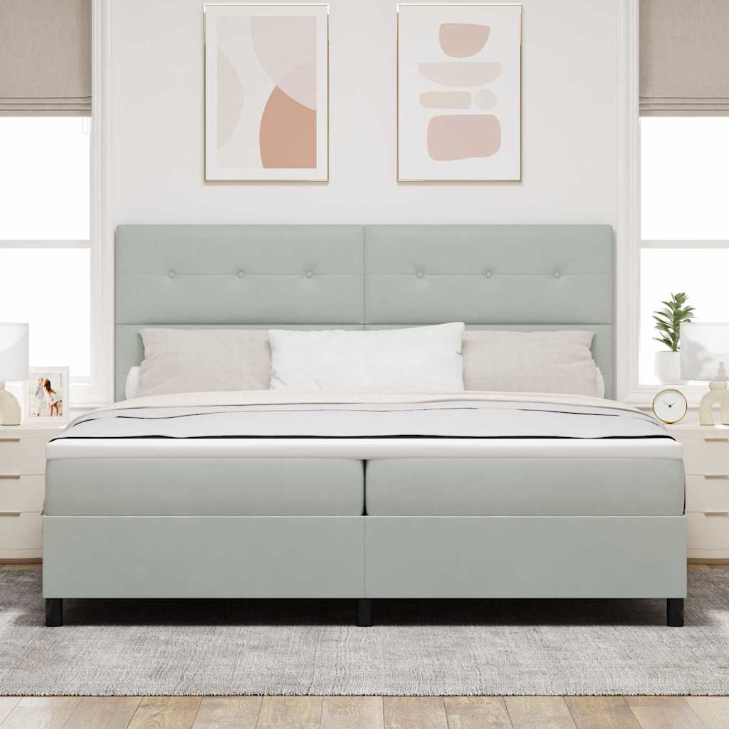 LED Box Spring Krevet Svijetlo siva 200 x 200 cm Baršun