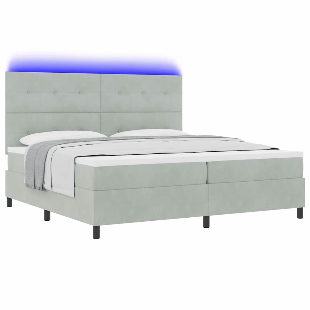 LED Box Spring Krevet Svijetlo siva 200 x 200 cm Baršun