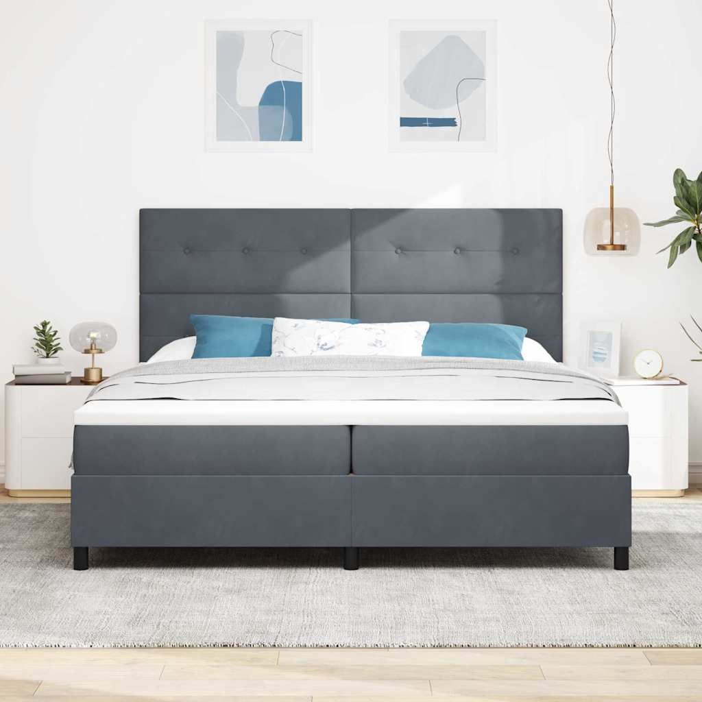 LED Box Spring Krevet s madracem Tamno siva 200 x 200 cm Baršun