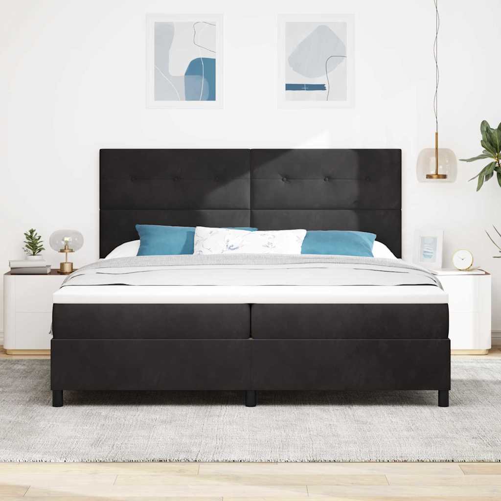 LED Box Spring Krevet s madracem Crna 200 x 200 cm Baršun