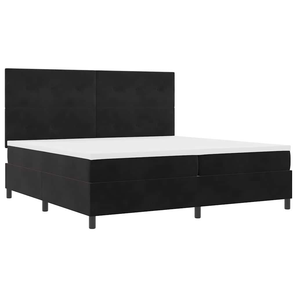 LED Box Spring Krevet s madracem Crna 200 x 200 cm Baršun