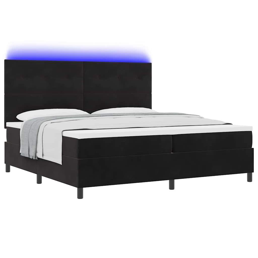 LED Box Spring Krevet s uzglavljem Crna 200 x 200 cm Baršun