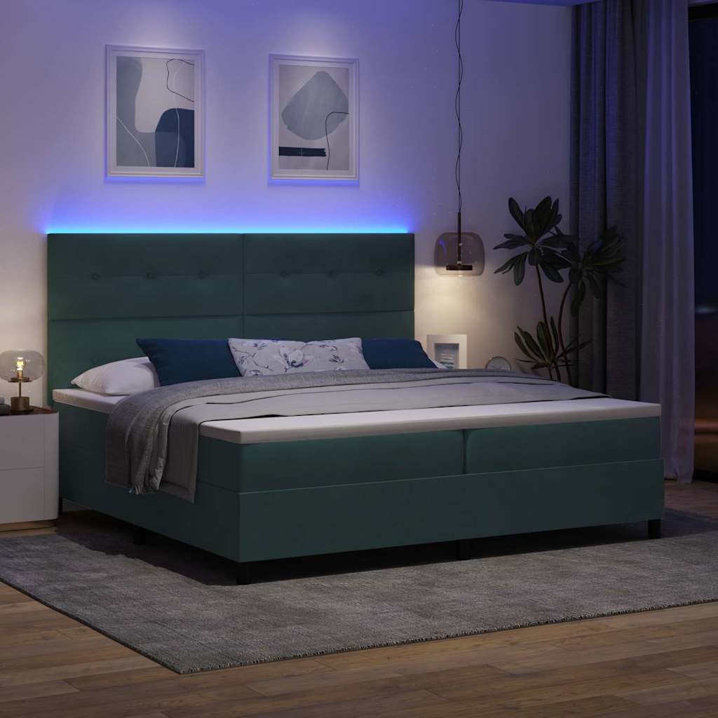 LED Box Spring Krevet Tamnozelena 200 x 200 cm Baršun