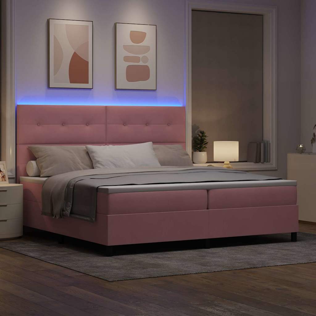 LED Box Spring Krevet Ružičasta 200 x 200 cm Baršun