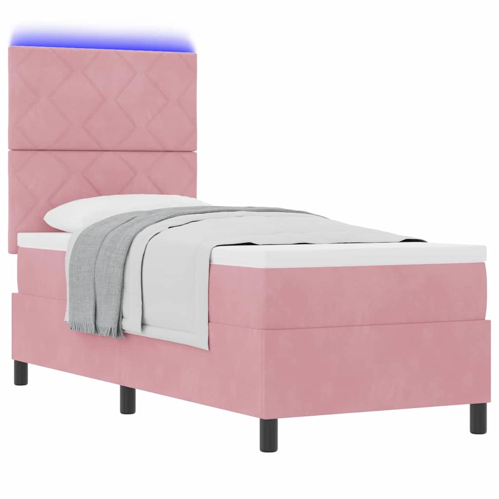 LED Box Spring Krevet s madracem Ružičasta 80 x 200 cm Baršun