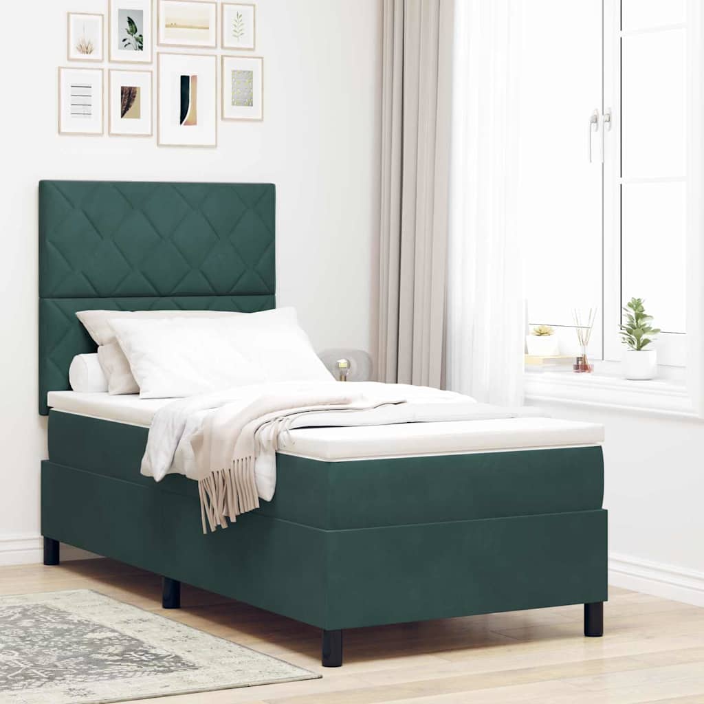 LED Box Spring Krevet s madracem Tamnozelena 90 x 190 cm Baršun