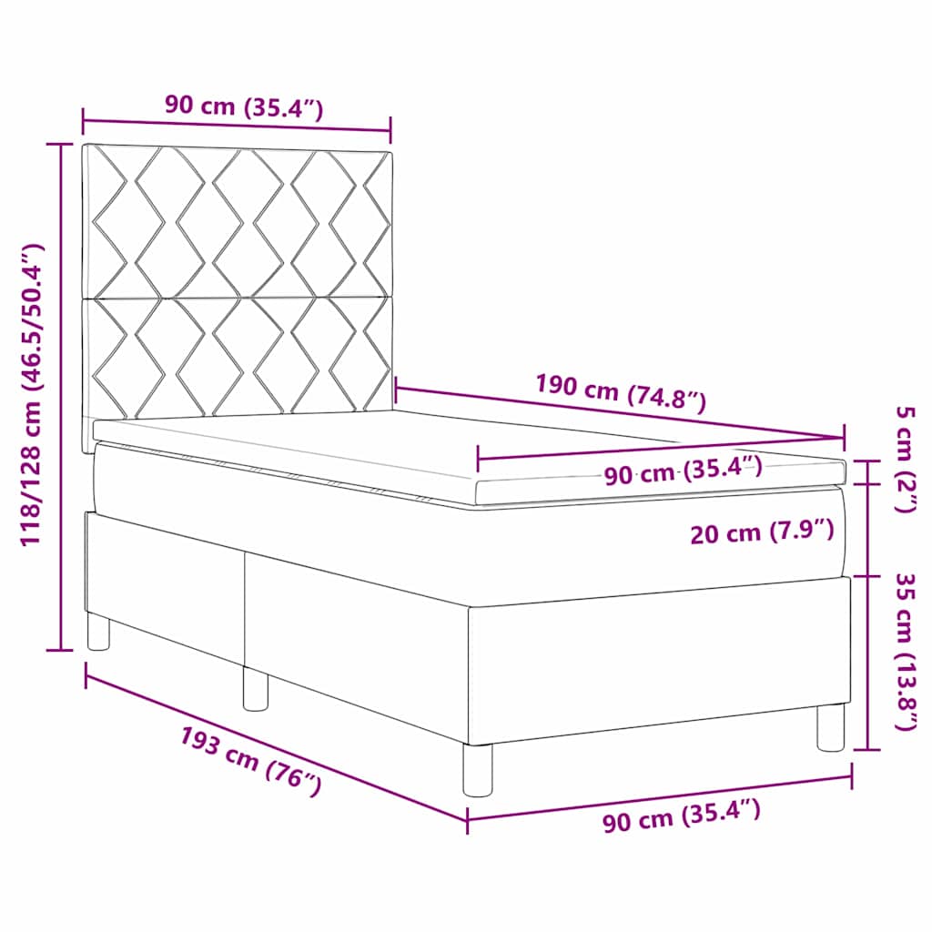 LED Box Spring Krevet s madracem Tamno plava 90 x 190 cm Baršun