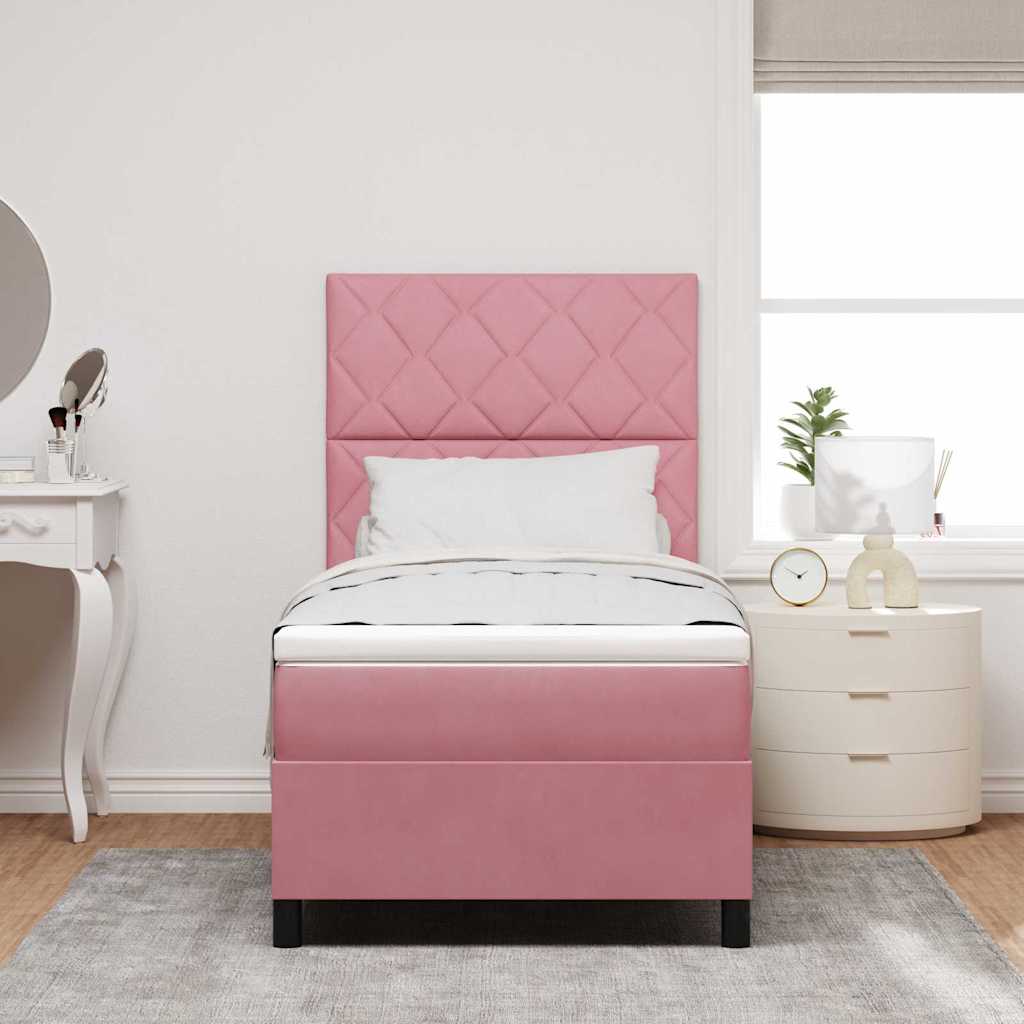 LED Box Spring Krevet s madracem Ružičasta 90 x 190 cm Baršun