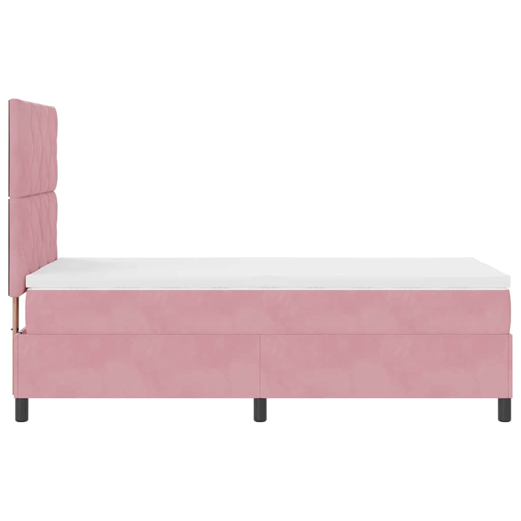 LED Box Spring Krevet s madracem Ružičasta 90 x 190 cm Baršun