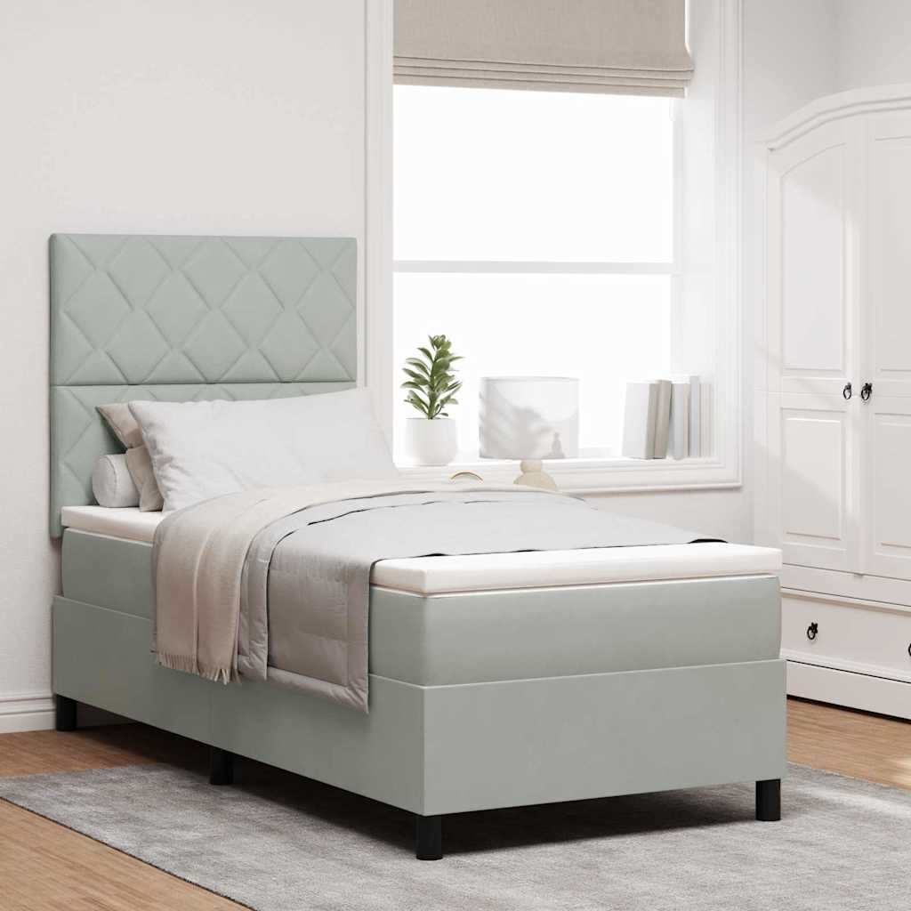 LED Box Spring Krevet Svijetlo siva 90 x 200 cm Baršun