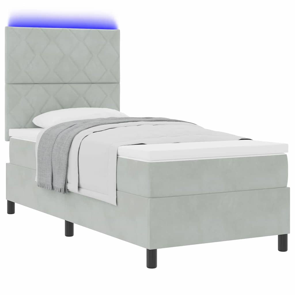LED Box Spring Krevet Svijetlo siva 90 x 200 cm Baršun
