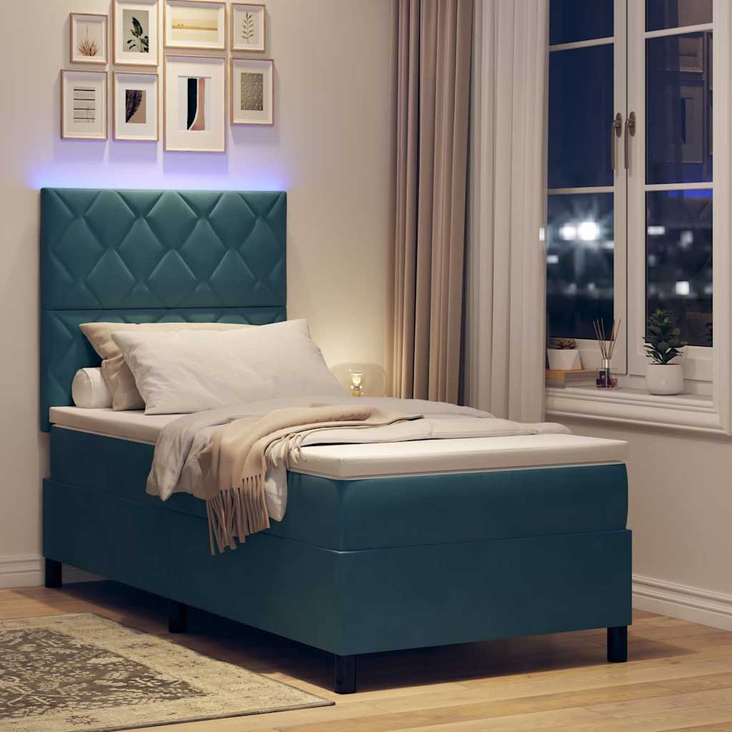 LED Box Spring Krevet s madracem Tamno plava 90 x 200 cm Baršun