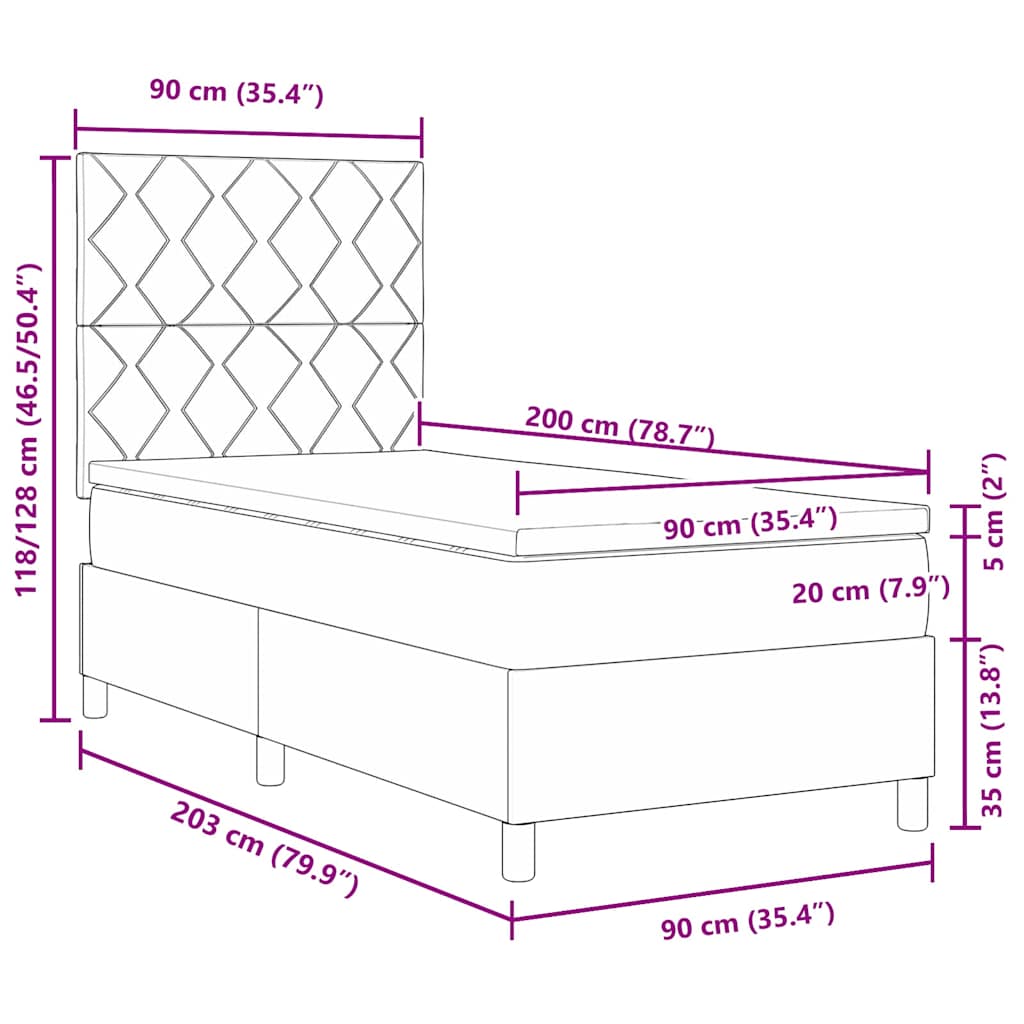 LED Box Spring Krevet Tamno plava 90 x 200 cm Baršun