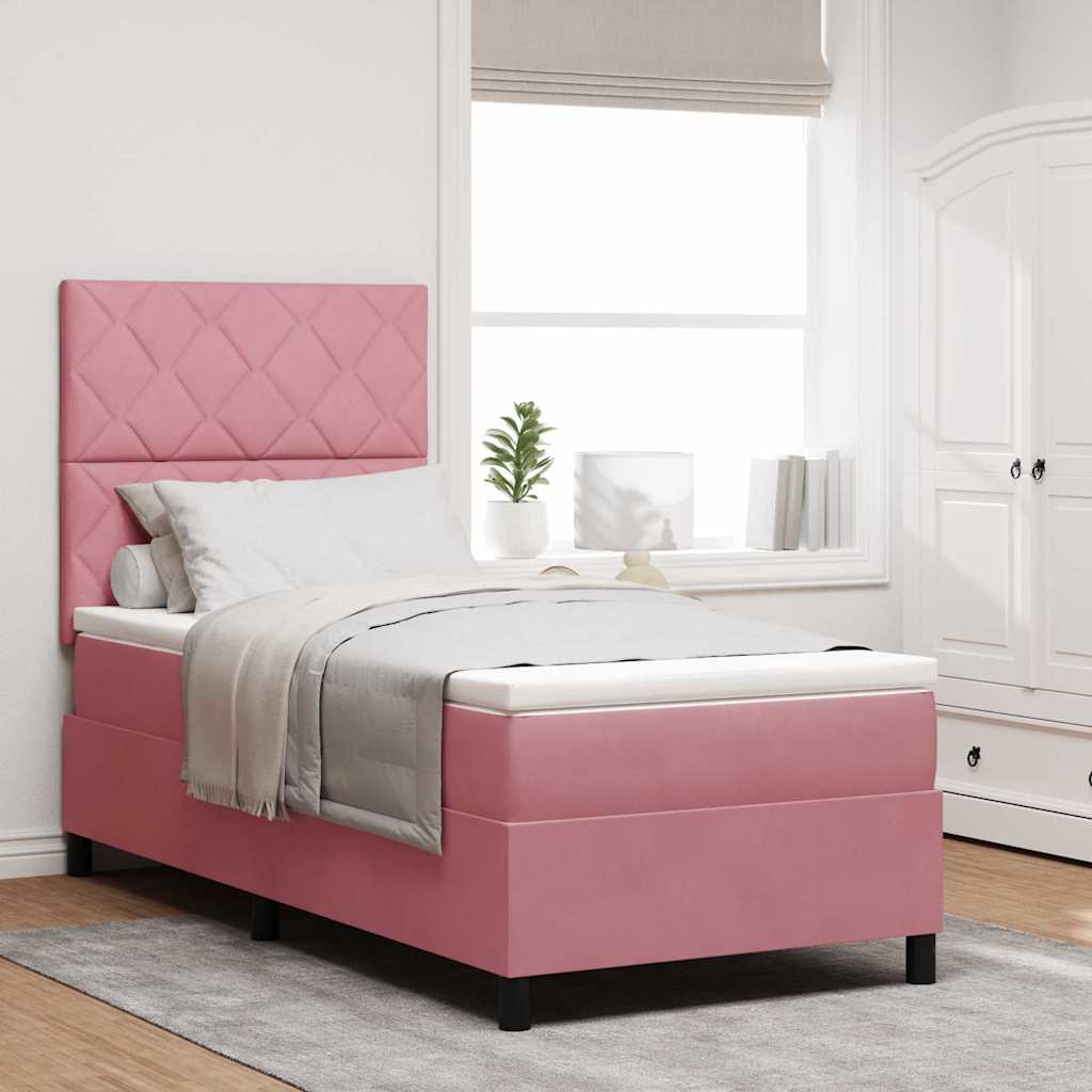 LED Box Spring Krevet s uzglavljem Ružičasta 90 x 200 cm Baršun