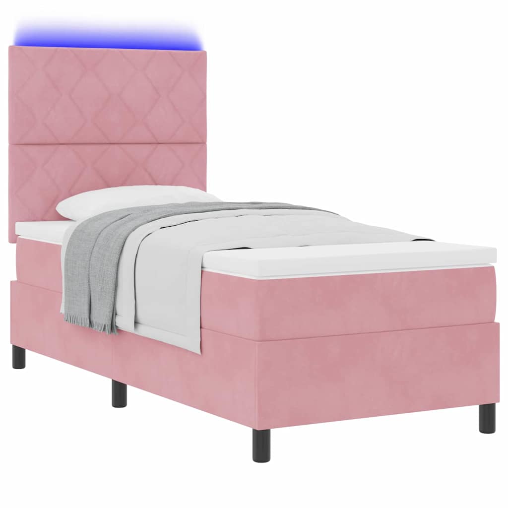 LED Box Spring Krevet s madracem Ružičasta 90 x 200 cm Baršun