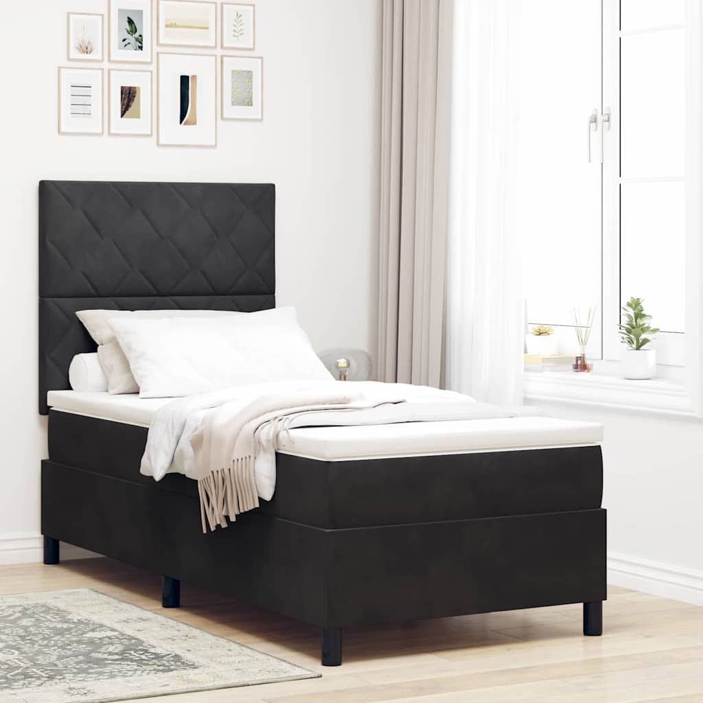 LED Box Spring Krevet s uzglavljem Crna 100 x 200 cm Baršun