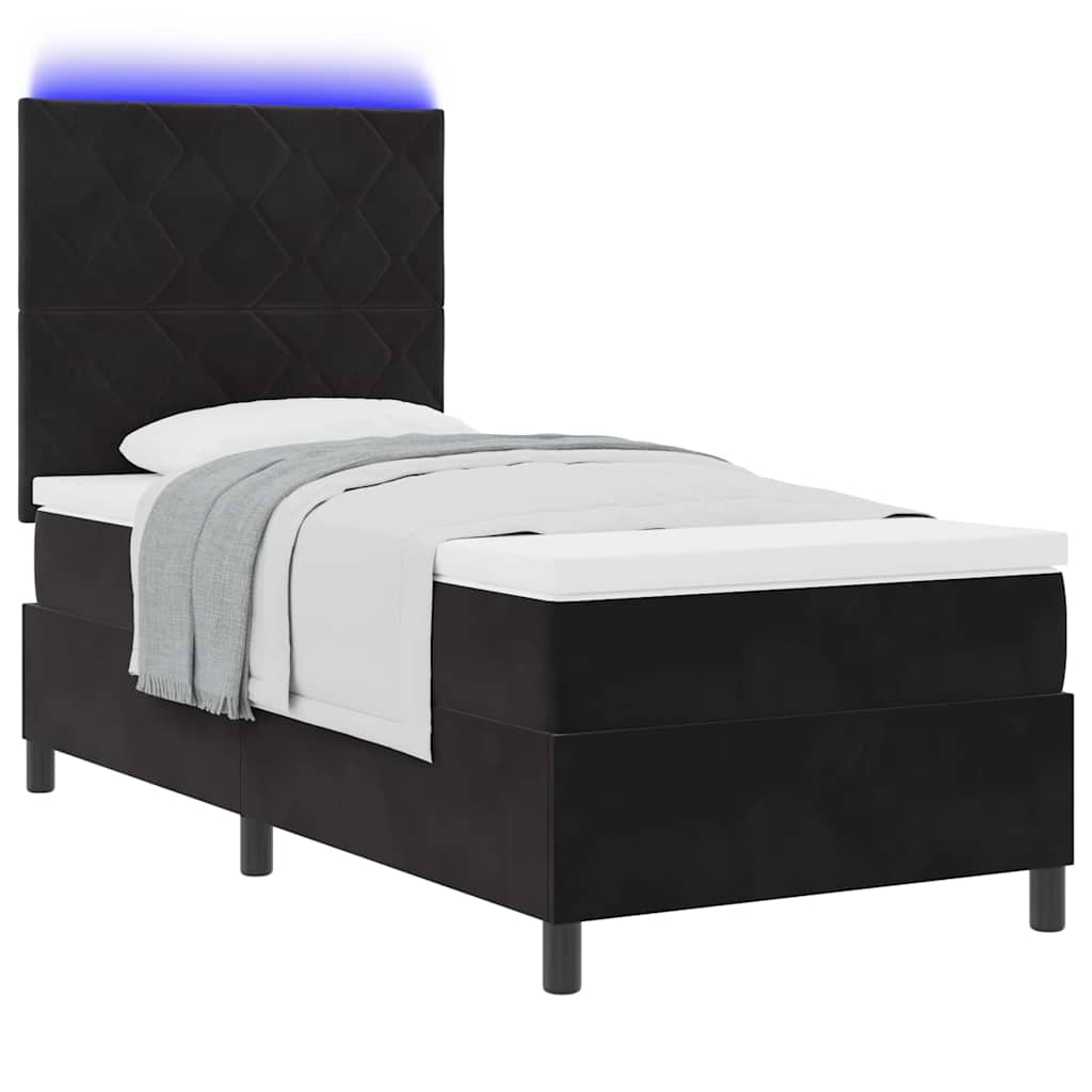 LED Box Spring Krevet s madracem Crna 100 x 200 cm Baršun